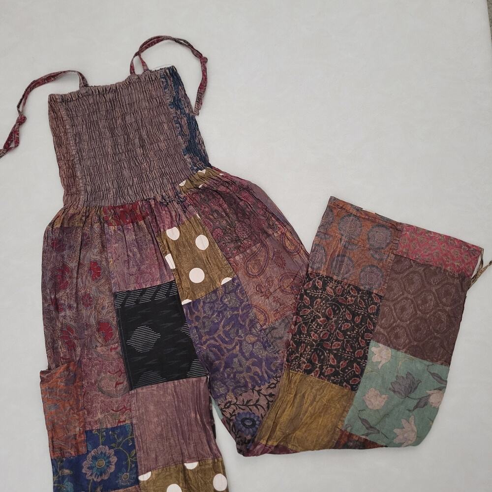 Boho Patchwork Halter Jumpsuit in Multicolor - Picture 2 of 11